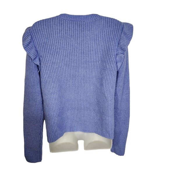 Ann Taylor Women Sweater Size Medium Blue Ruffle Shoulder Long Sleeve Wool Blend - Picture 2 of 10
